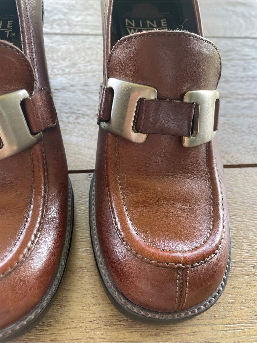 Vintage 90s Nine West Jenkins Brown Leather Chunky Heel Shoes Size 6M - Picture 14 of 14